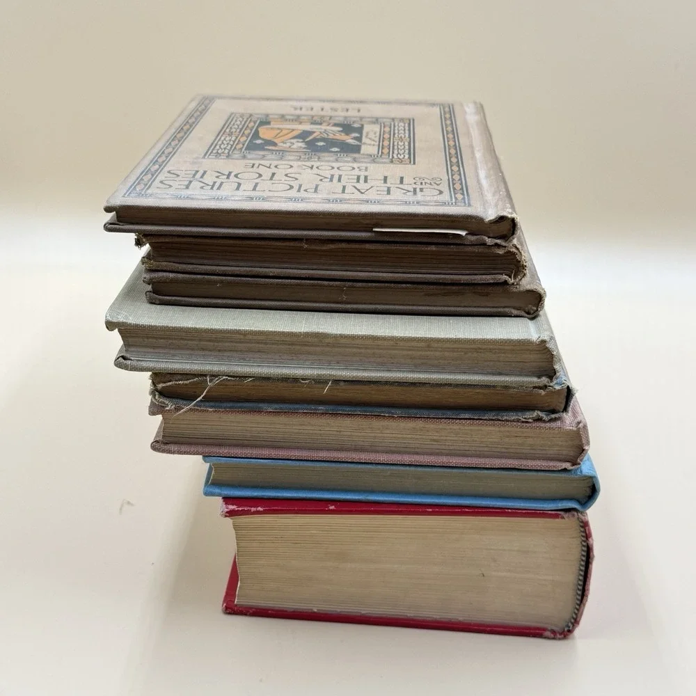 Antique Book Lot of 8 Bookshelf Decoration Study Books Poems Decor Hardcover VTG